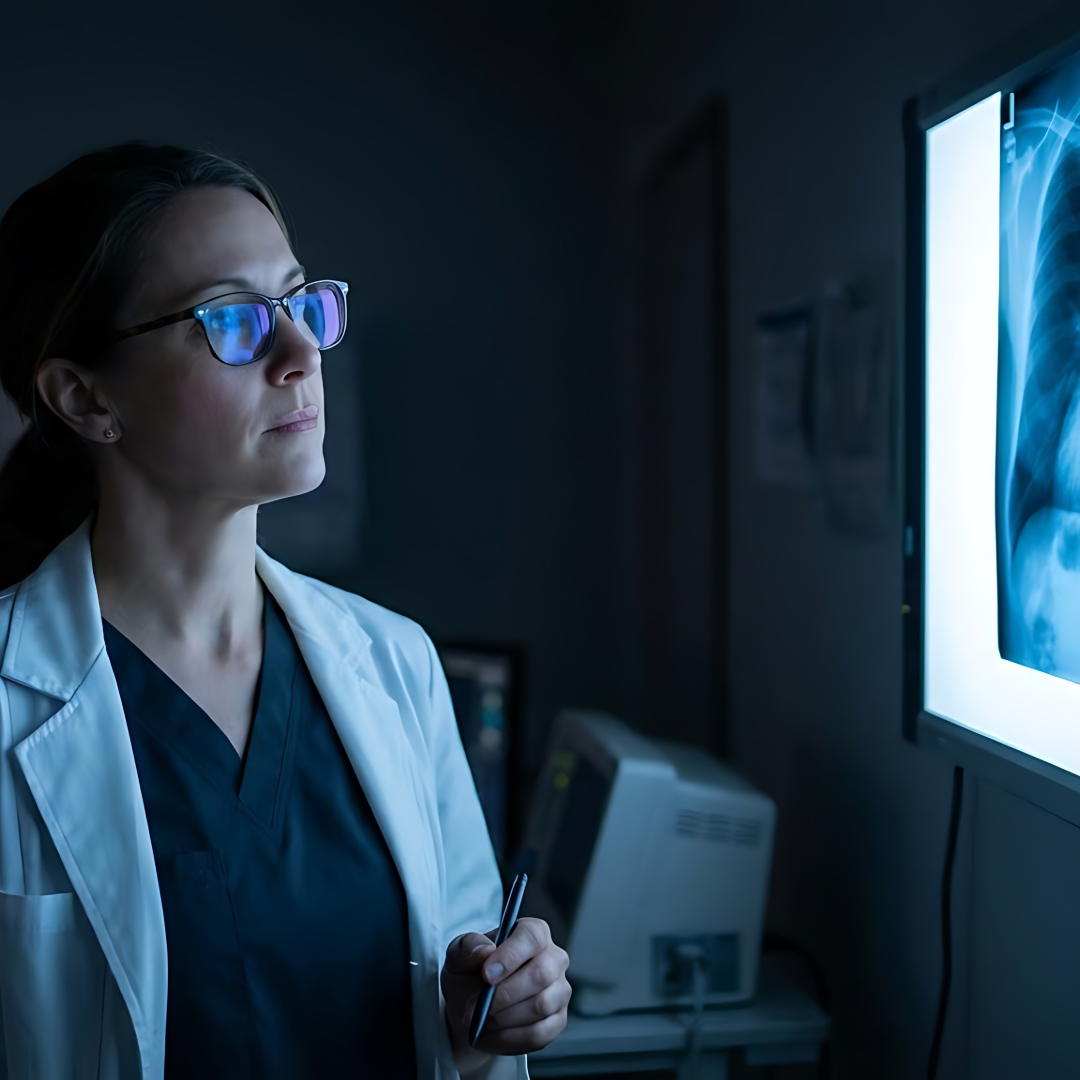MD Billing physician reviewing clinical imaging for accurate documentation