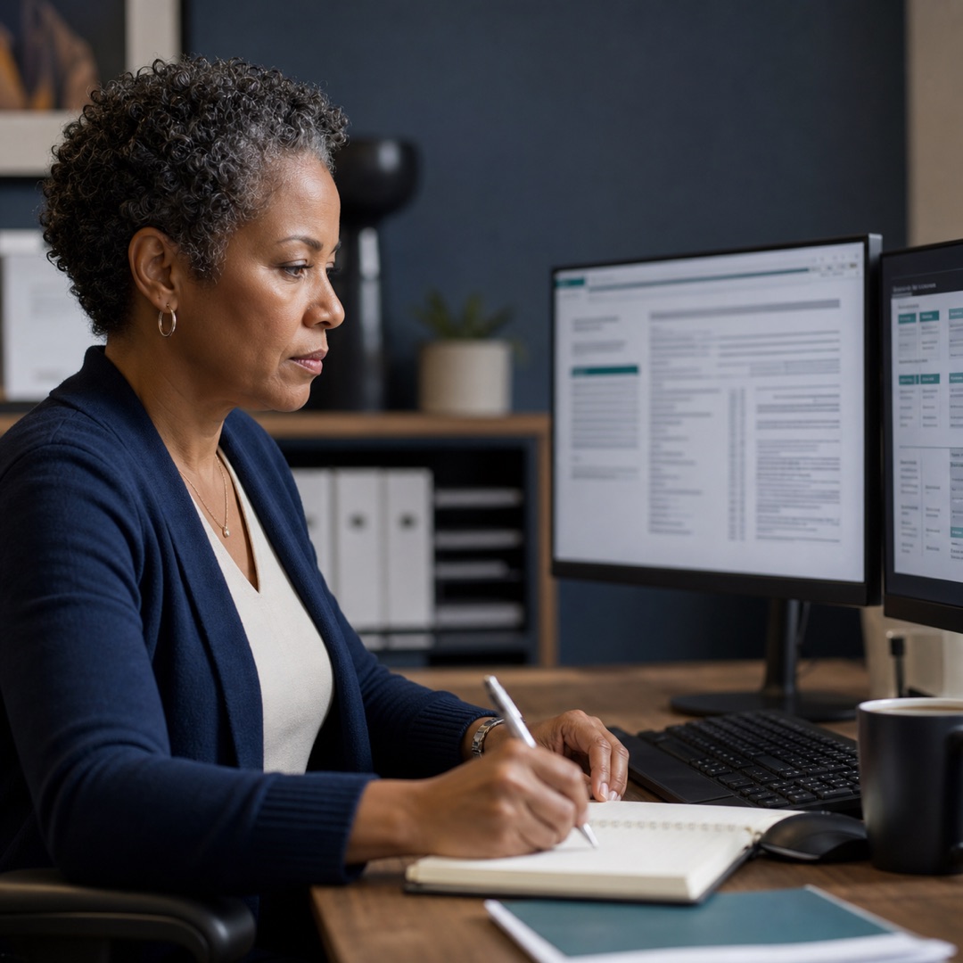 MD Billing denial-management specialist reviewing payer policy